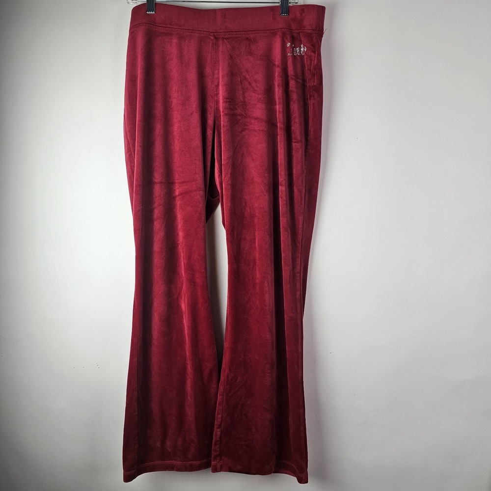Juicy Couture "Juicy" Velour Red Flare Womens Tracksuit Pants XL Y2K Stretch